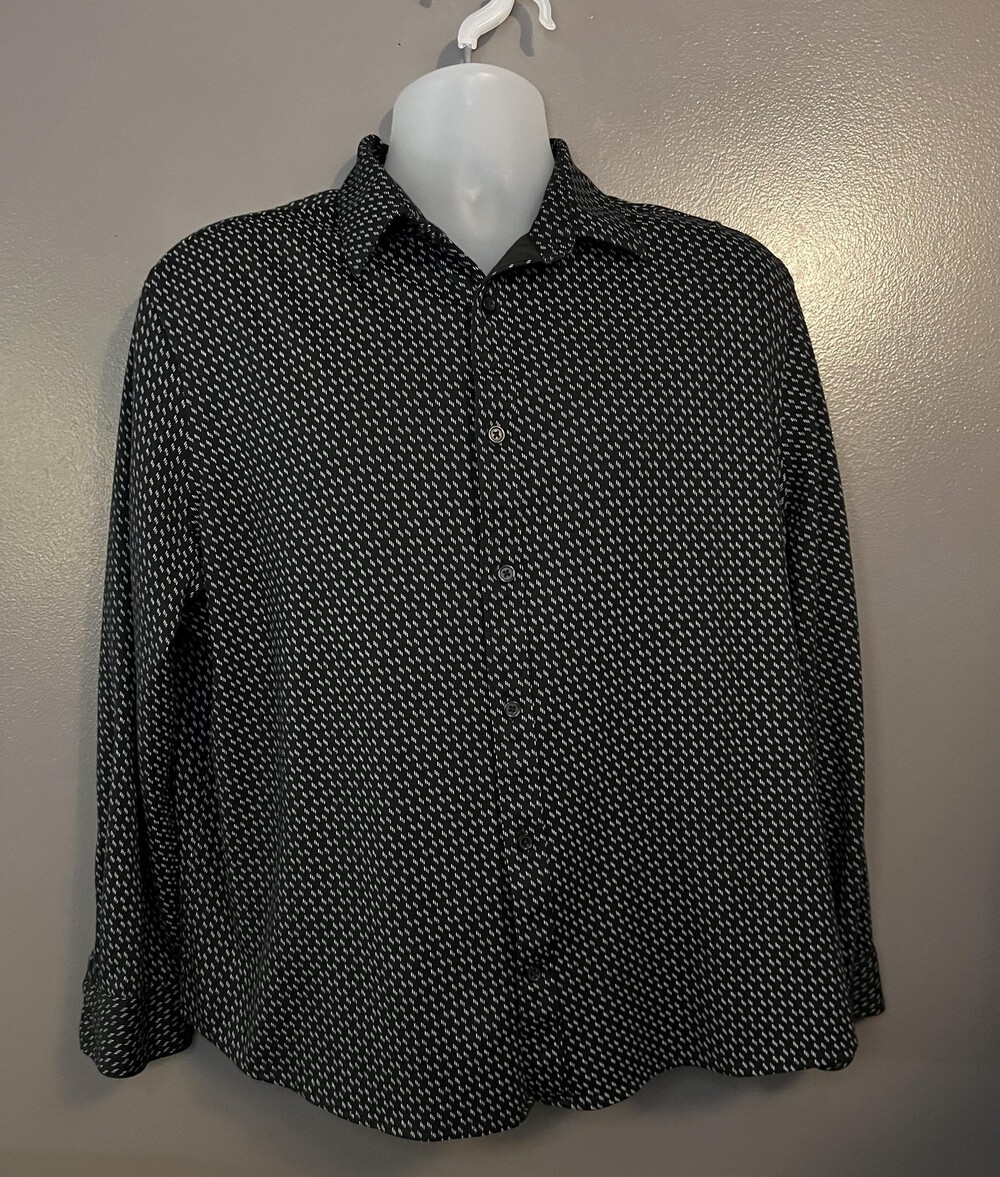 Express Shirt Mens XL Black White Pattern Button Up Long Sleeve Modern Casual